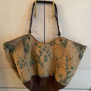 Lucky brand Floral Canvas and Leather Tote Bag